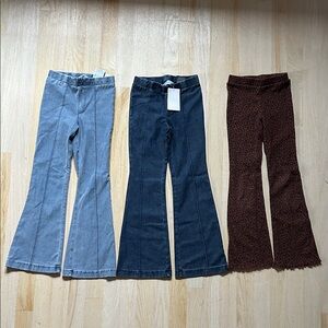 H&M Lot of Kids Flared Pants - light blue jeans, Dark Blue Jeans, & Leopard 6X